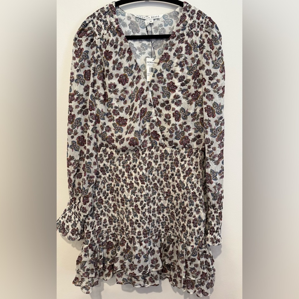 NWT Veronica Beard Dress Saera Floral Print Smocked Chiffon Women’s Size 6‎